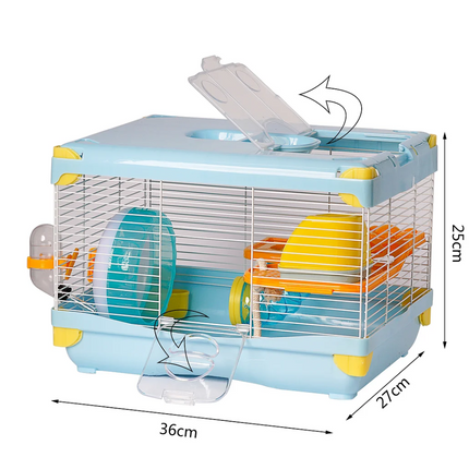 Jaula para hamster portátil casa de roedores con plataforma rueda de ejercicio comedero bebedero casera 36x27x25cm