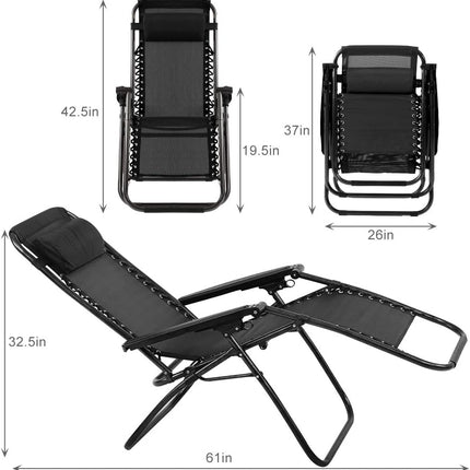 Silla Gravedad Cero silla de patio reclinable Tumbona Plegable de Descanso Ajustable con Reposacabezas para Patio Jardín Piscina Playa Balcon