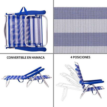 [Pack de 2] Sillas Playa Plegable Convertibles en Cama de Aluminio y Textileno