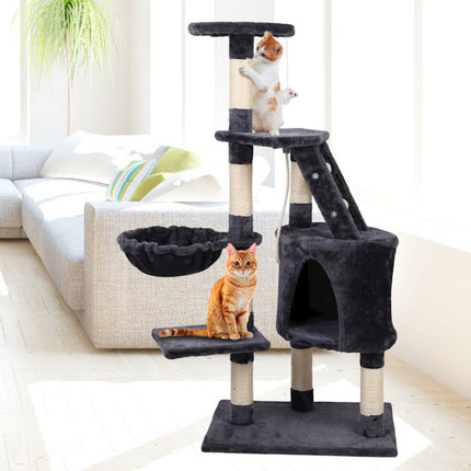 Árbol Rascador para Gatos Altura 120cm Torre de Juegos para Gatitos de 5 Niveles Juguete de Gatos de Sisal Natural con Nidos Caseta