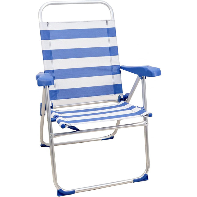 Silla de Playa Plegable y Reclinable de Varias Posiciones de Aluminio y Textileno 59X47cm