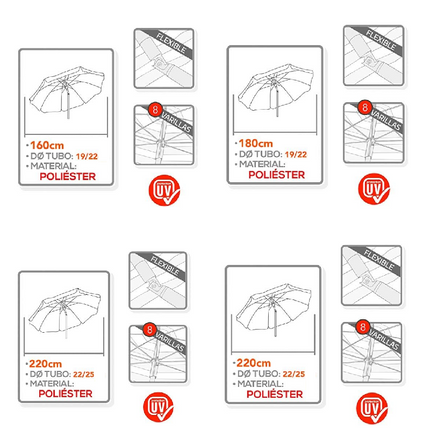 Sombrilla de Playa Parasol Playa inclinable contra rayo UV poste aluminio sombrilla portátil altura ajustable Inclinación giratoria