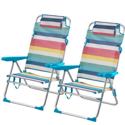 [Pack de 2] Silla de Playa Plegable y Reclinable con Cojín de 5 Posiciones de Aluminio y textileno 57X31X62/101CM