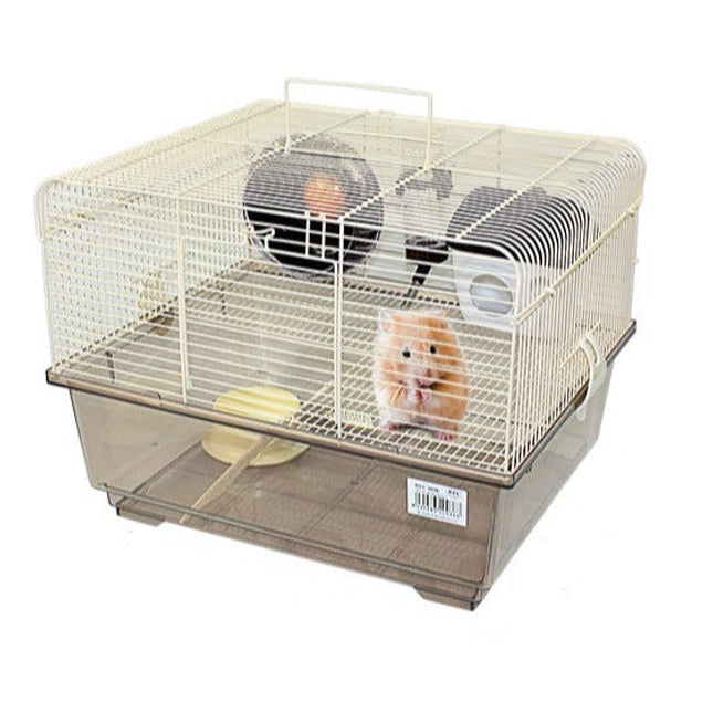 Jaula Hámster Transparente Chalé para Ardillas Roedores con Escalera Rueda de Ejercicio Comedero Bebedero