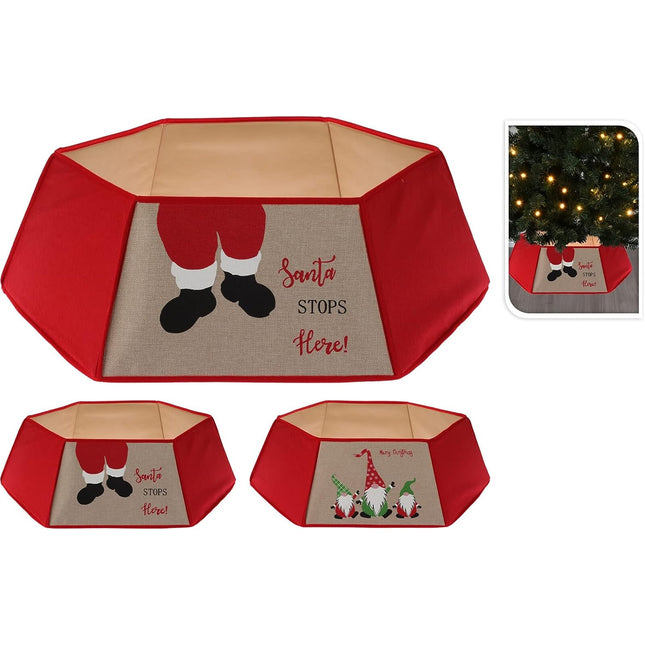 Falda Pie de árbol de Navidad de tela de yute y fieltro en rojo/natural vestido de soporte decoración navideña Medidas 30/40*25CM