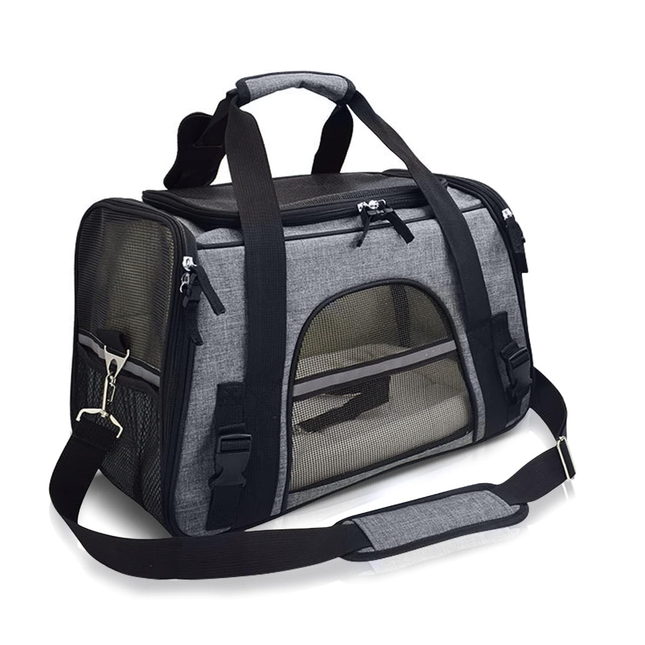 Transportín perro gato portátil maletines portamascotas de viaje de laterales flexibles para cachorro bolsa anti arrañazo con correa