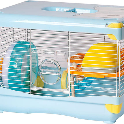 Jaula para hamster portátil casa de roedores con plataforma rueda de ejercicio comedero bebedero casera 36x27x25cm