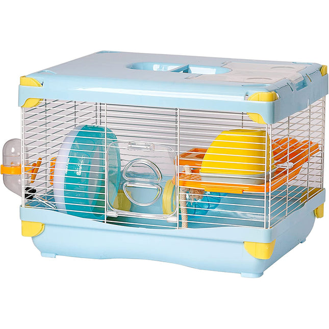 Jaula para hamster portátil casa de roedores con plataforma rueda de ejercicio comedero bebedero casera 36x27x25cm