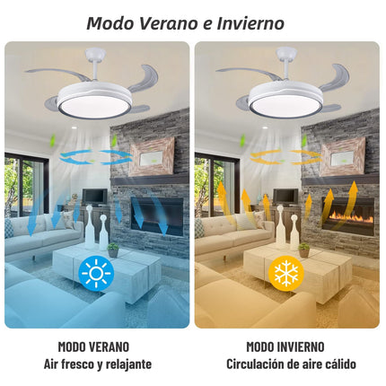 Ventilador de Techo con Luz LED 70W, Control Remoto, 107cm, 6 Velocidades, Temporizador, Luz Regulable (3000K-6500K), Función Reversible, Silencioso