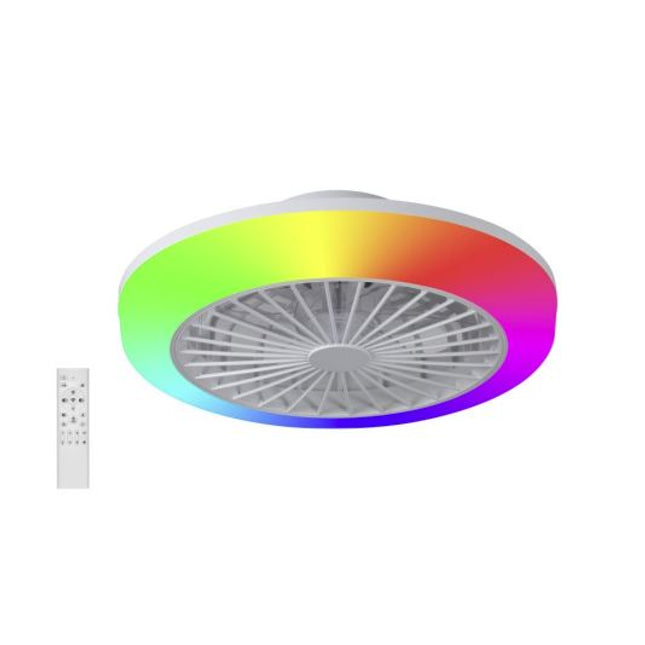 Ventilador de Techo LED Moderno con Motor DC 20W, Luz RGB Regulable 42W, 6 Velocidades, Control Remoto, Temporizador y Diseño Silencioso de 7 Aspas