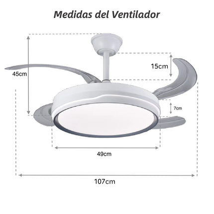 Ventilador de Techo con Luz LED 70W, Control Remoto, 107cm, 6 Velocidades, Temporizador, Luz Regulable (3000K-6500K), Función Reversible, Silencioso