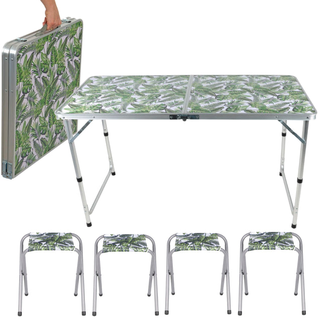 Mesa Plegable Ajustable de Aluminio con 4 Taburetes Plegables Regulables para Camping Ideal para Camping y Jardín Transporte Fácil y Compacto