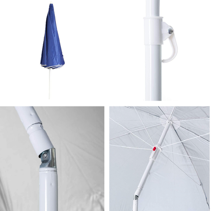 Pack de Sombrilla de Playa de 8 Varillas con Pincho de Soporte de Arena Protección Solar UPF+50 de Raya Azul Aluminio