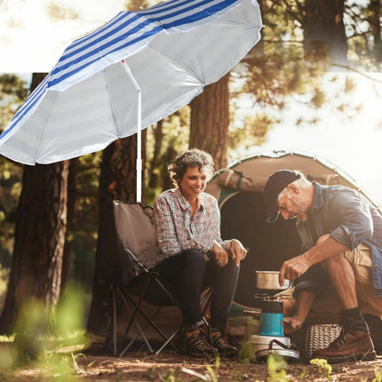 Pack de Sombrilla de Playa de 8 Varillas con Pincho de Soporte de Arena Protección Solar UPF+50 de Raya Azul Aluminio