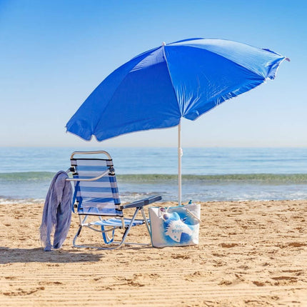 Pack de Sombrilla de Playa de 8 Varillas con Pincho de Soporte de Arena Protección Solar UPF+50 de Azul Aluminio