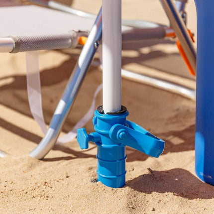 Pack de Sombrilla de Playa de 8 Varillas con Pincho de Soporte de Arena Protección Solar UPF+50 de Azul Aluminio