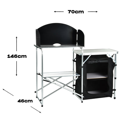 Armario de Cocina Plegable para Camping 146×46×70CM - Ideal para Camping Barbacoa