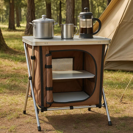 Armario de Cocina Plegable para Camping 60×44×60CM - Mesa de Almacenamiento Compacta