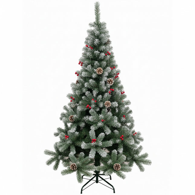 Árbol de Navidad Pino Nevado con Adorno de Piña Frutos Rojos y Nieve 150cm 180cm 210cm 240cm
