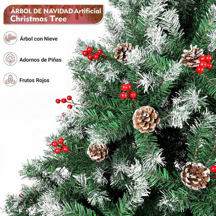 Árbol de Navidad Pino Nevado con Adorno de Piña Frutos Rojos y Nieve 150cm 180cm 210cm 240cm