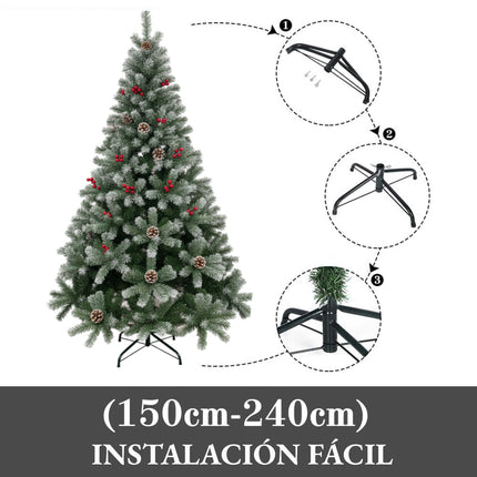 Árbol de Navidad Pino Nevado con Adorno de Piña Frutos Rojos y Nieve 150cm 180cm 210cm 240cm