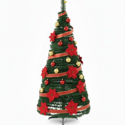 Árbol de Navidad Plegable y Retráctil - Fácil de Montar - Adornos Incluidos