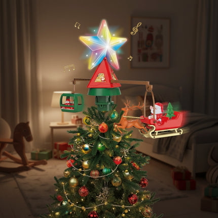Adorno Árbol Navidad Estrella Giratorio Navideño Trineo+Teleférico Recargable