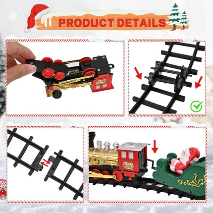 Tren Navidad Decoración Arbol con Luces y Sonidos Conjunto Navideño de Vías, Locomotora y 3 Vagones Tren Decoración de Árbol de Navidad