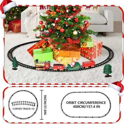 Tren Navidad Decoración Arbol con Luces y Sonidos Conjunto Navideño de Vías, Locomotora y 3 Vagones Tren Decoración de Árbol de Navidad