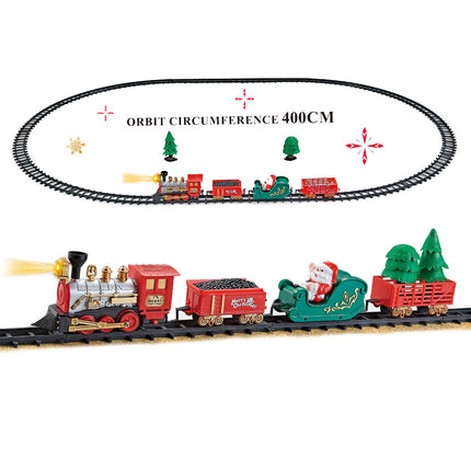 Tren Navidad Decoración Arbol con Luces y Sonidos Conjunto Navideño de Vías, Locomotora y 3 Vagones Tren Decoración de Árbol de Navidad