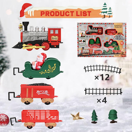Tren Navidad Decoración Arbol con Luces y Sonidos Conjunto Navideño de Vías, Locomotora y 3 Vagones Tren Decoración de Árbol de Navidad
