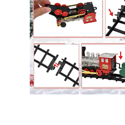 Tren Navidad Decoración Arbol con Luces y Sonidos Conjunto Navideño de Vías, Locomotora y 3 Vagones Tren Decoración de Árbol de Navidad
