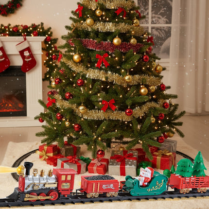 Tren Navidad Decoración Arbol con Luces y Sonidos Conjunto Navideño de Vías, Locomotora y 3 Vagones Tren Decoración de Árbol de Navidad