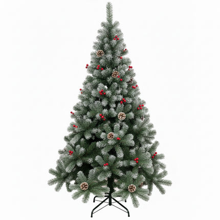 Árbol de Navidad Pino Nevado con Adorno de Piña Frutos Rojos y Nieve 150cm 180cm 210cm 240cm