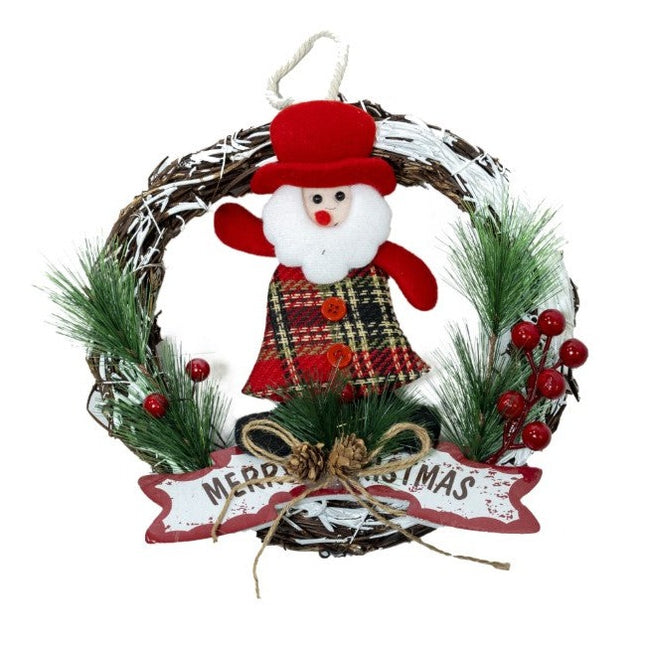 Corona de Navidad Artificial Decoración navideña Corona Adorno con Muñeco Papanoel