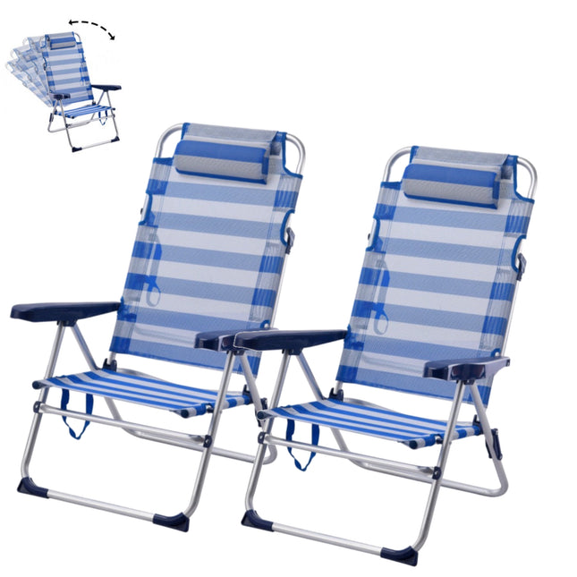[Pack de 2] Silla de Playa Plegable y Reclinable con Cojín de 5 Posiciones de Aluminio y textileno 57X31X62/101CM