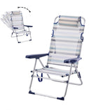 Silla de Playa Plegable y Reclinable con Cojín de 5 Posiciones de Aluminio y textileno 57X31X62/101CM
