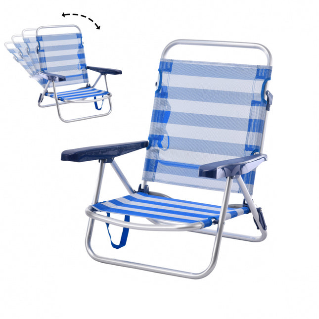 Silla de Playa Reclinable y Plegable Convertible en Cama – Aluminio Ligero y Textileno, 4 Posiciones, Portátil para Camping, Jardín, Terraza, 53x62x20/78CM