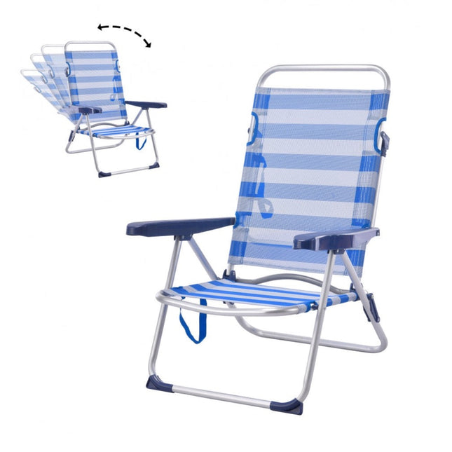 Silla de Playa Plegable y Reclinable de 5 Posiciones de Aluminio y textileno 58X27X62/93CM
