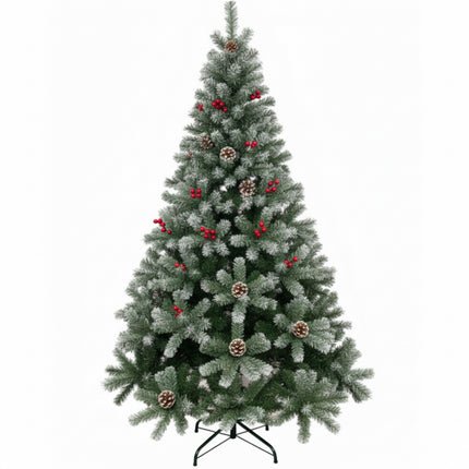 Árbol de Navidad Pino Nevado con Adorno de Piña Frutos Rojos y Nieve 150cm 180cm 210cm 240cm