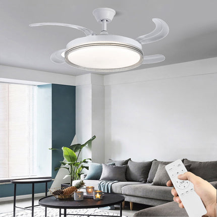 Ventilador de Techo LED 70W Control Remoto Motor DC Silencioso 6 Velocidades Temporizador, 3 Tonos de Luz (3000K/4200K/6500K), Función Reversible, 107cm