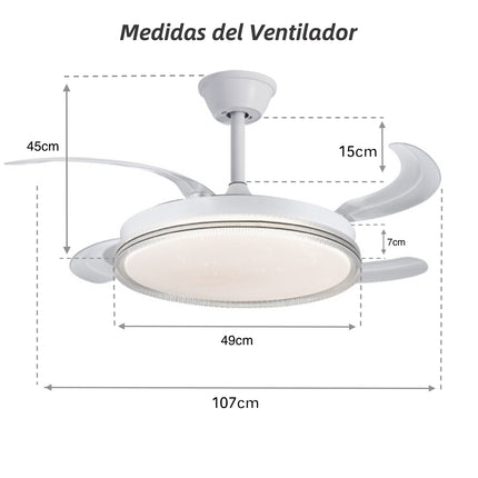 Ventilador de Techo LED 70W Control Remoto Motor DC Silencioso 6 Velocidades Temporizador, 3 Tonos de Luz (3000K/4200K/6500K), Función Reversible, 107cm