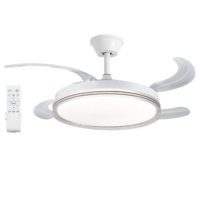 Ventilador de Techo LED 70W Control Remoto Motor DC Silencioso 6 Velocidades Temporizador, 3 Tonos de Luz (3000K/4200K/6500K), Función Reversible, 107cm