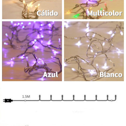 Guirnaldas Luces 50-300 LED 3.95m-23.95m Interior Enchufar cable transparente Decoración para Arbol Navidad 4 Colores
