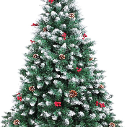 Árbol de Navidad Artificial Pino Nevado Decorados y Bayas Rojas Pino Blanco Natural para Decoraciones Fiestas de Navidad