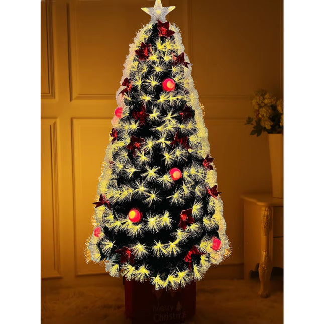Árbol de Navidad Luminoso de Fibra óptica con Frutos y Flores Rojo