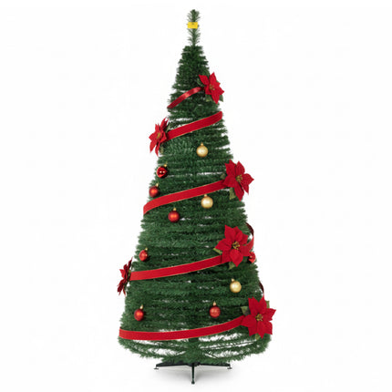 Árbol de Navidad Plegable y Retráctil - Fácil de Montar - Adornos Incluidos