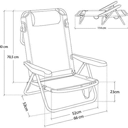 Silla de Playa Plegable y Reclinable con Cojín de 7 Posiciones de Aluminio y Tela Oxford 53X52X80CM