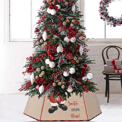 Falda Pie de árbol de Navidad de tela de yute y fieltro en rojo/natural vestido de soporte decoración navideña Medidas 30/40*25CM