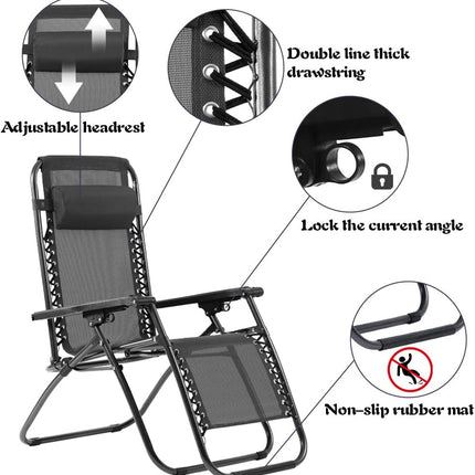 Set de 2 sillas Gravedad Cero reclinables Tumbonas sillas reclinable ajustable butacas plegable con almohada